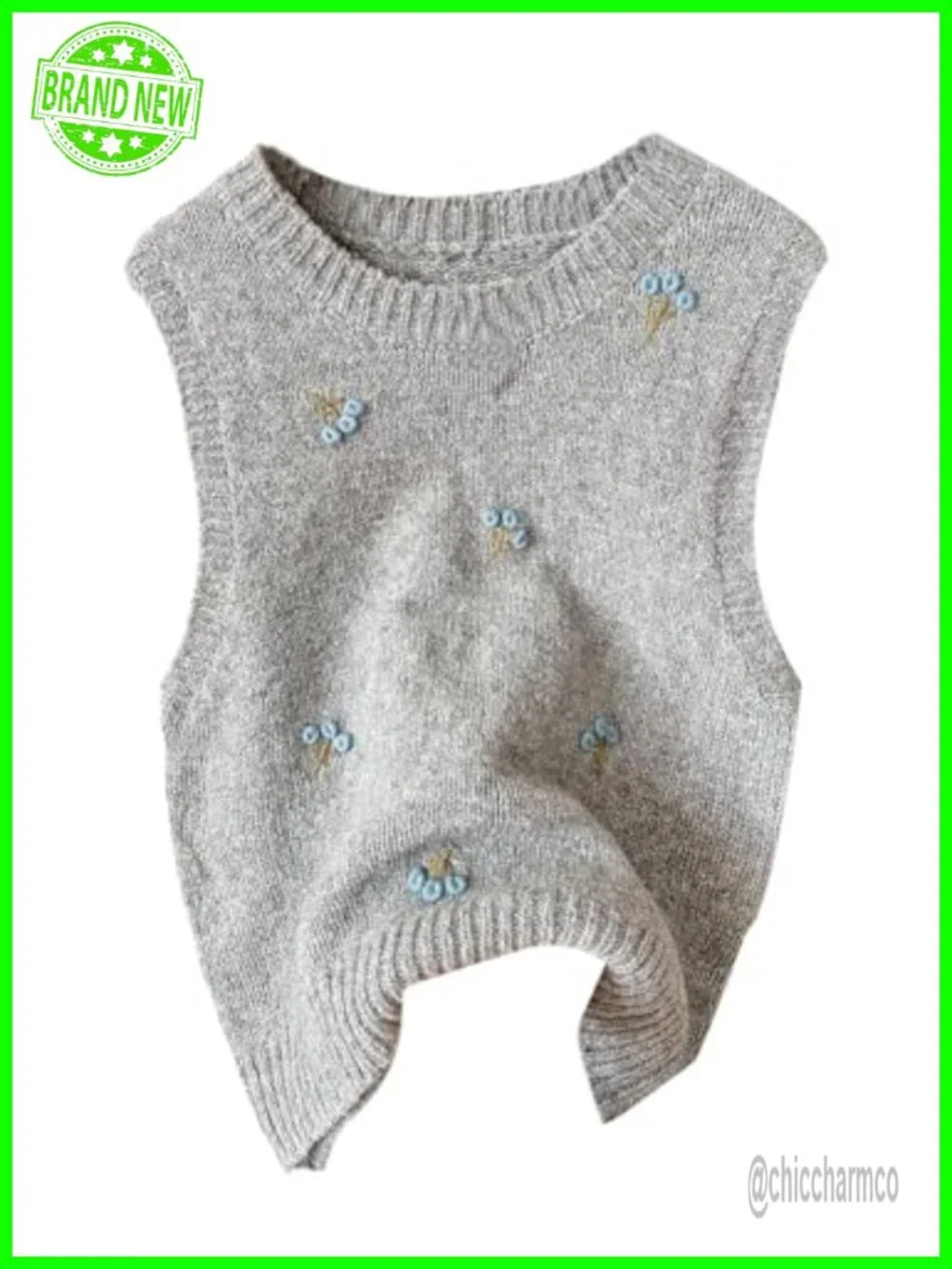 Crew Neck Embroidered Sleeveless Pullover Sweater Vest
